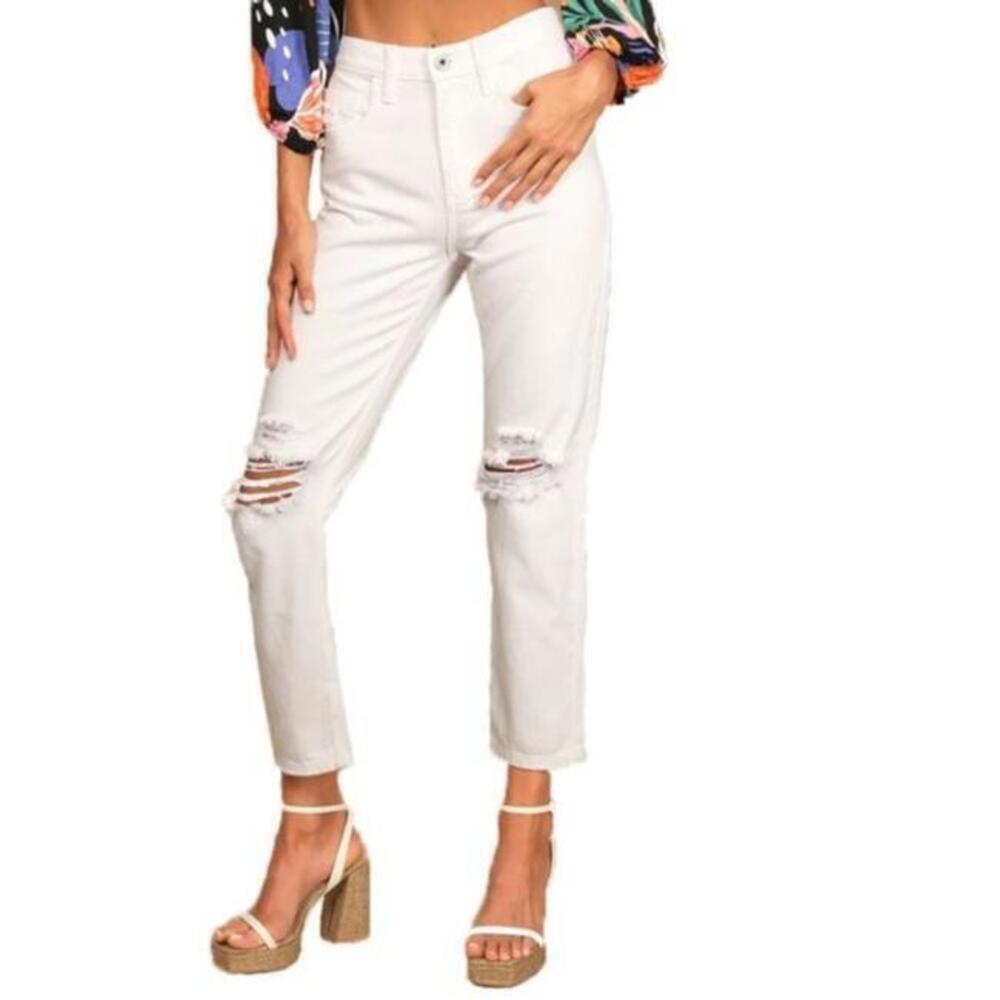 AFRM women's Luisa Distressed High Rise Ankle Crop Skinny Jeans In White Size 27